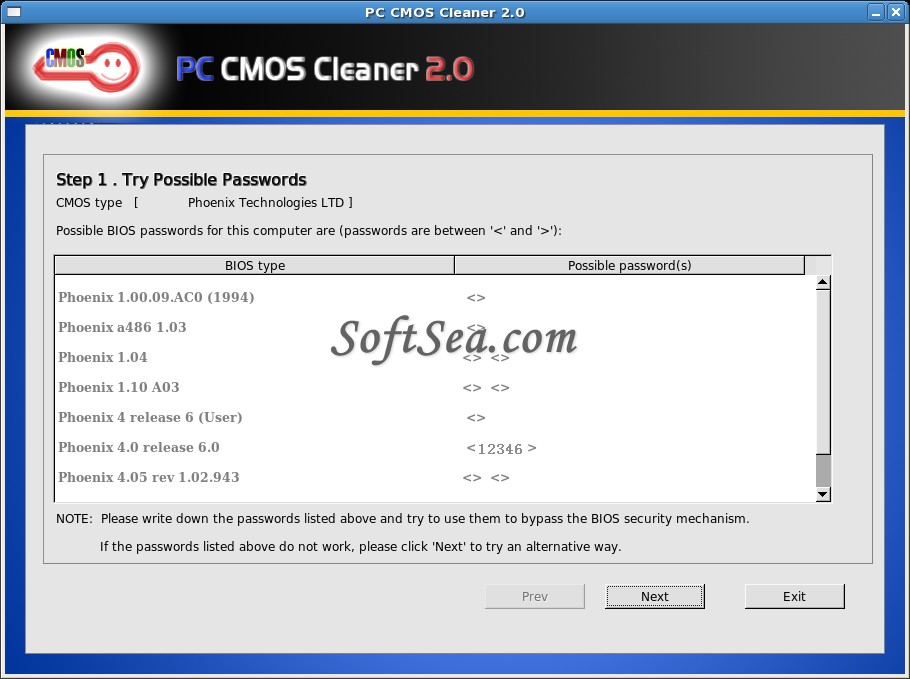 PC CMOS Cleaner Screenshot