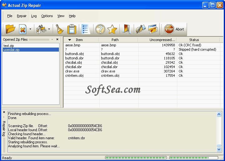 Actual Zip Repair Screenshot
