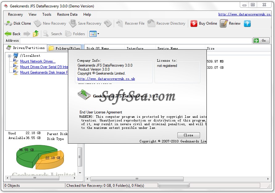 Geeksnerds JFS Recovery Software Screenshot