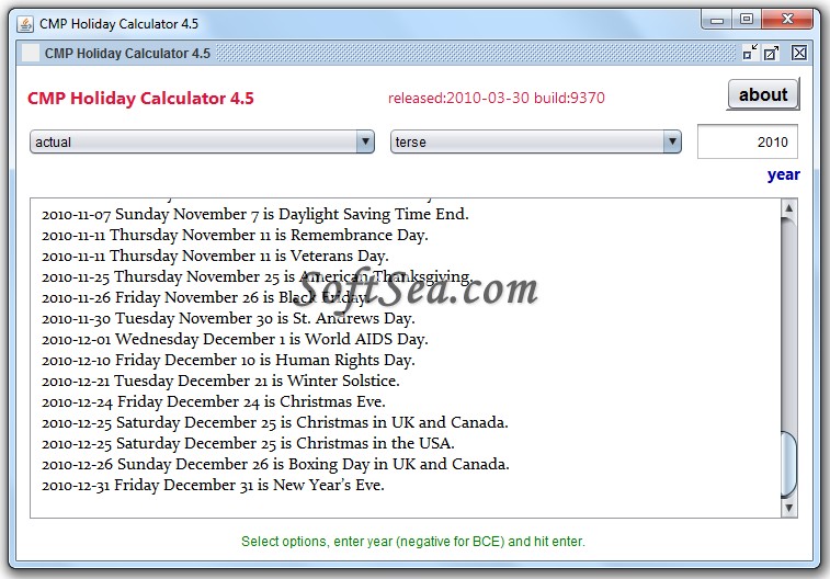 Holiday Calculator Screenshot