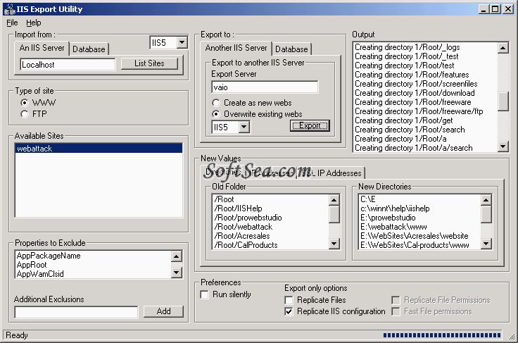 IIS Export Utility Screenshot