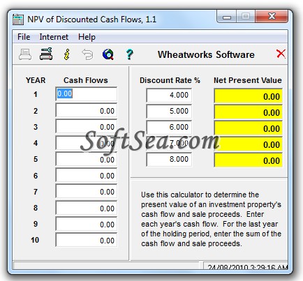 NPV of Discounted Cash Flows Screenshot