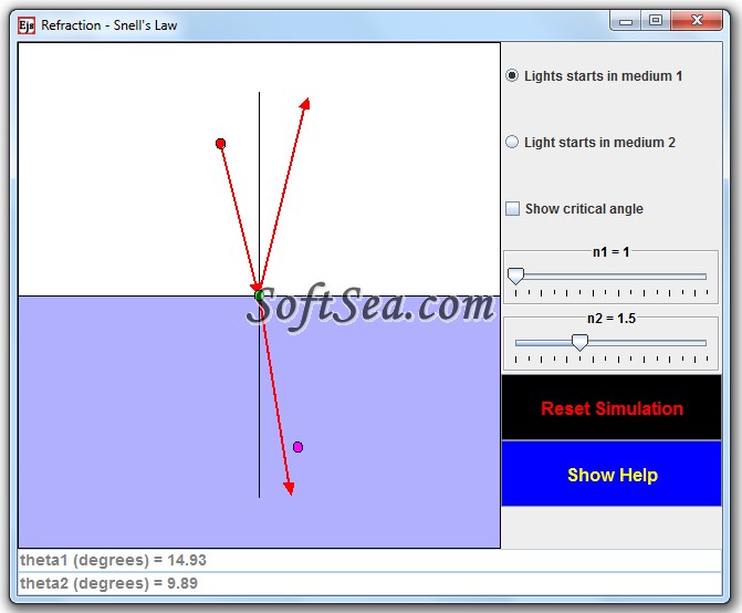 Refraction and Snells law Screenshot