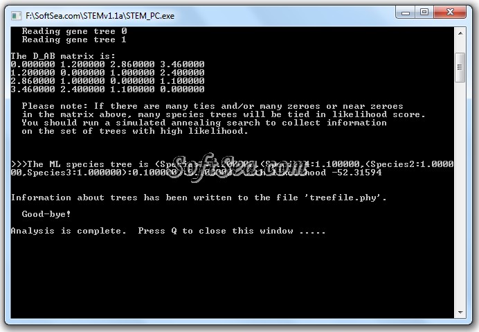 STEM (Species Tree Estimation using Maximum) Screenshot