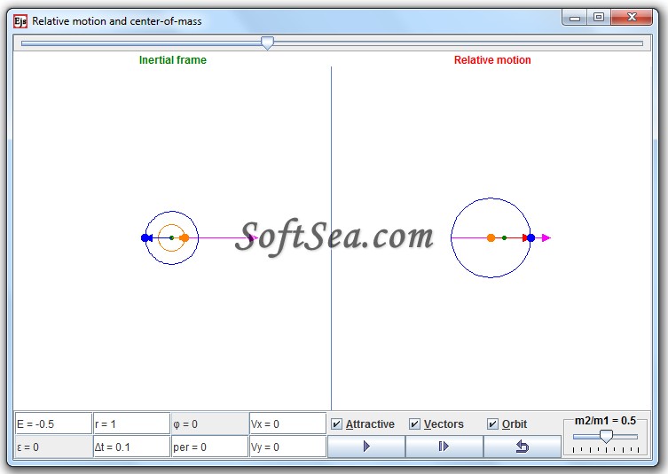 Two Orbiting Masses with Relative Motion Model Screenshot